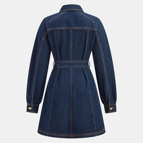 Commense Belted Denim Shirt Dress NWT - Picture 2 of 5